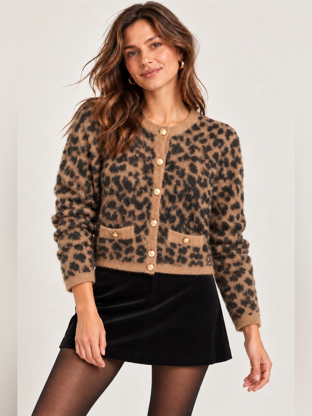 J.Crew Brushed Sweater Lady Jacket Leopard Print Alpaca Wool Small